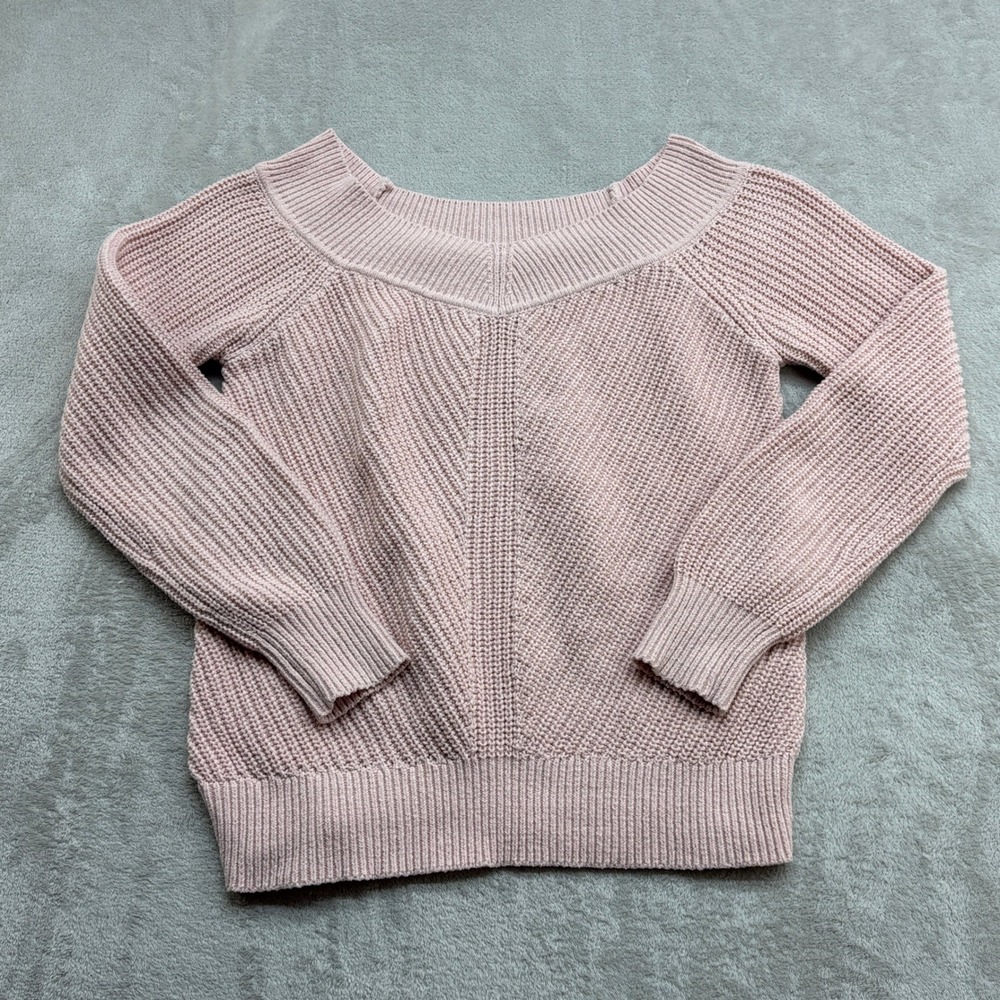 Abercrombie & Fitch Sweater Womens XS Pink Off Shoulder Shaker Raglan Coquette